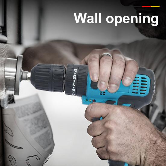 21V Electric Drill Cordless Powerful Multifunction Variable Speed Impact Driver with 27Pcs Accessories