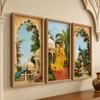 Livin'luxe Set of 3 Mughal Garden Peacock Lady Wall Paintings with Sparkle Laminate, Premium Wooden Synthetic Frame, Royal Palace Floral Art