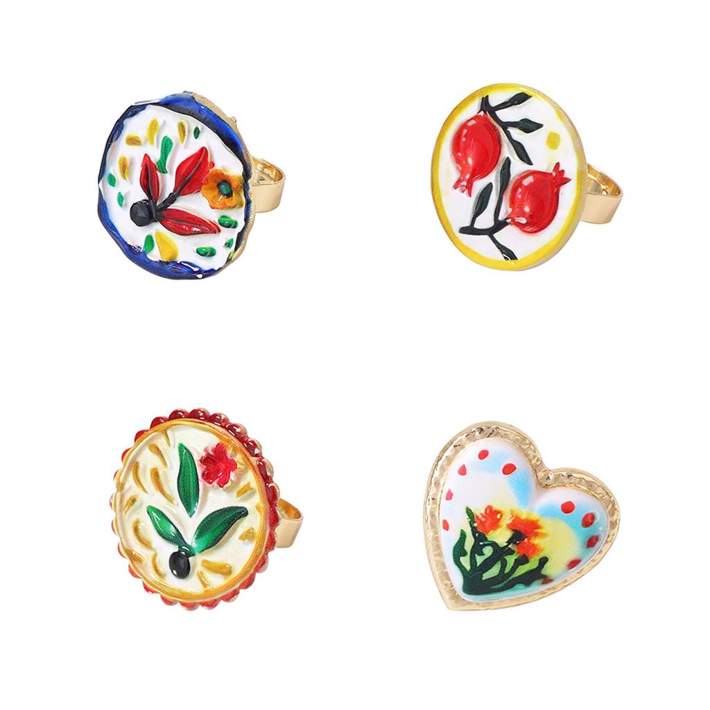 Cross-border European and American literature and art niche pastoral ethnic style alloy printing flower love opening live women's ring