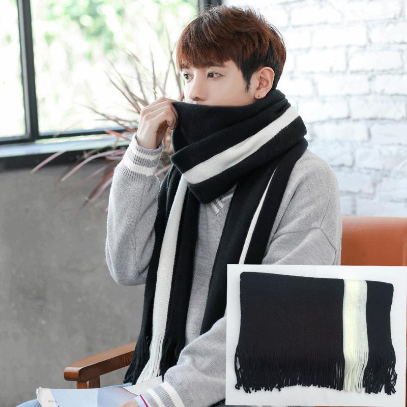 New Fashion Men'S Winter Korean Version Of The Wild Simple New Men'S Scarf Knitted Long Section Young People Students Scarf