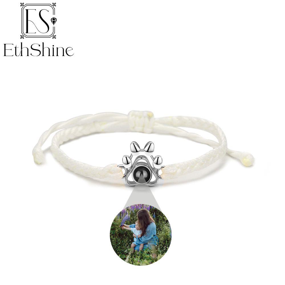 EthShine Personalized 925 Silver Circle Photo Bracelet Projection Bracelets Custom Photo Bracelet Couple Memorial Gift Women