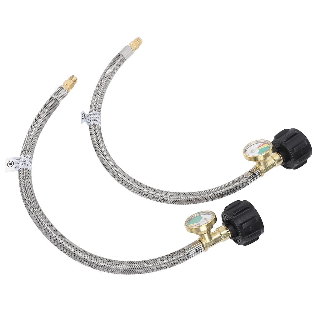 2Pcs RV Hose with Gauge 14in Male NPT QCC Type1 Inlet 350 PSIG 15 Inch Stainless Steel Hose for