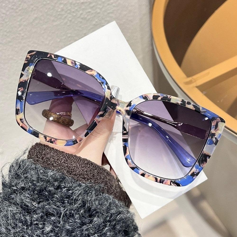 Large Square Frame Women's Sunglasses with Floral Pattern Party Sun Glasses Shades Gradient Purple Lens Novelty Glasses