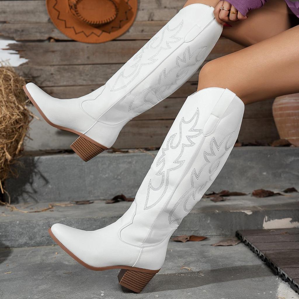 Damen Übergröße Bestickte Cowboystiefel bis zum Knie, Western-Stil, Kollektion 2026.