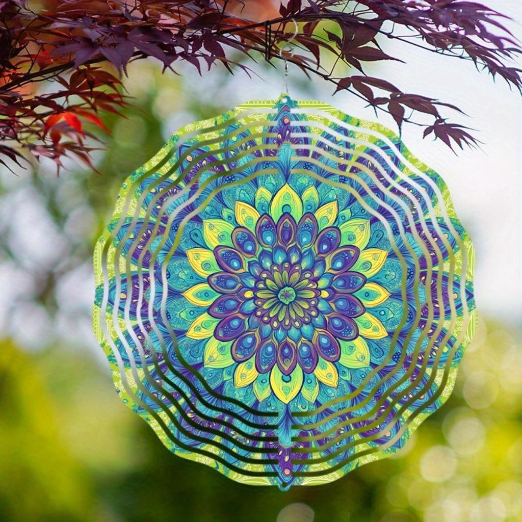 Phoenix Garden Wind Spinner Metal Hanging Decor for Outdoor Spaces Vibrant Mandala Design Rustic Country Style Thanksgiving Christmas