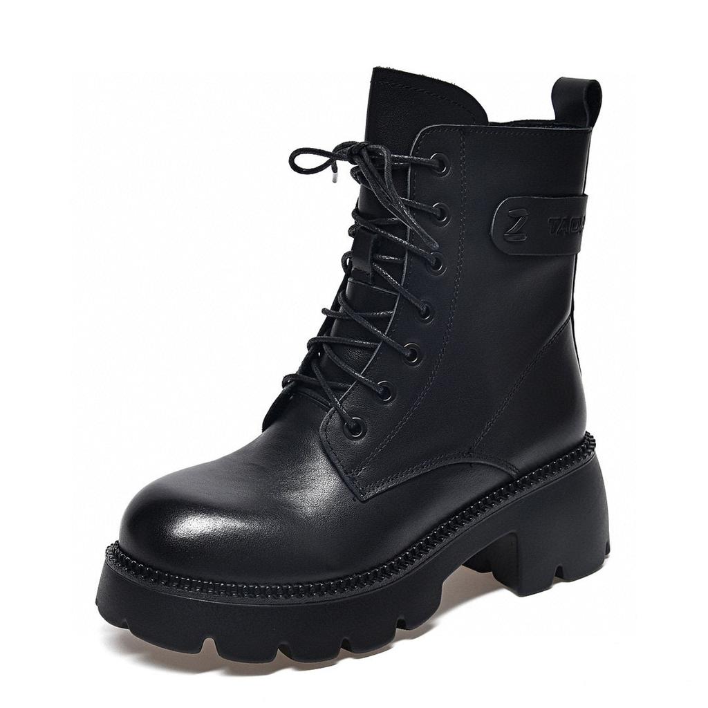 Women's boots thick-soled Martin boots autumn and winter new first-layer cowhide round head strap leather boots trendy locomotive boots short boots