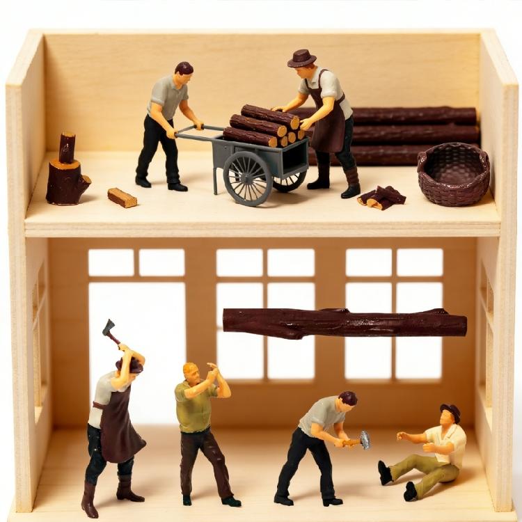 1:64 Scale Hand Painted Miniature Figures for Dioramas Props,Photography Collector Realistic Lumberjacks Figure Models