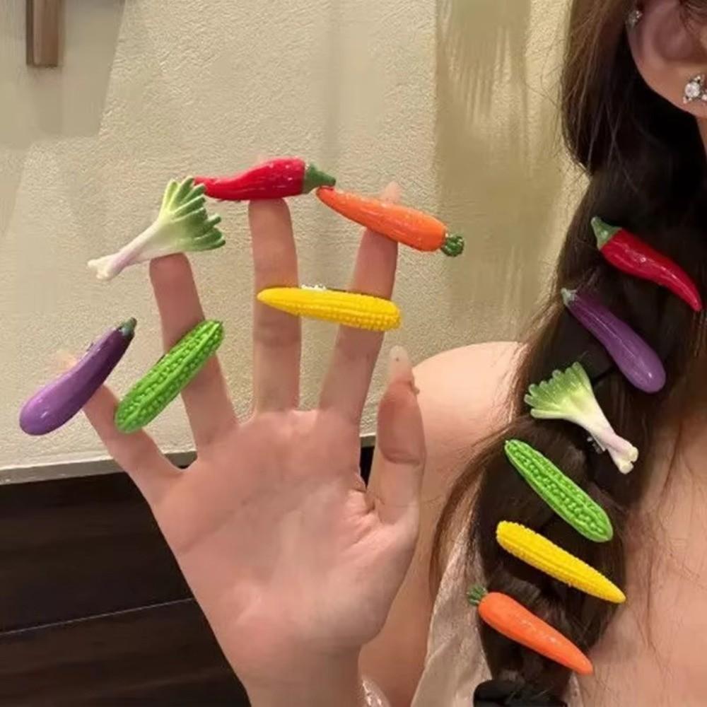 6Pcs/Set Realistic Vegetable Shape Food-Shaped Hairpin Novelty Side Hair Clips Bangs Flyaway Hair