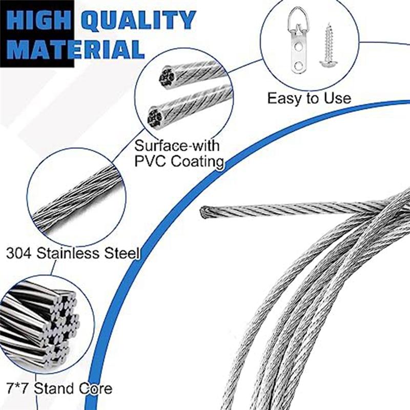 2025+ 6Pcs Adjustable Picture Hanging Wire Kit with D Rings Duty Mirror Hanging Wire Supports 50 Lbs for Picture, Light Lamp