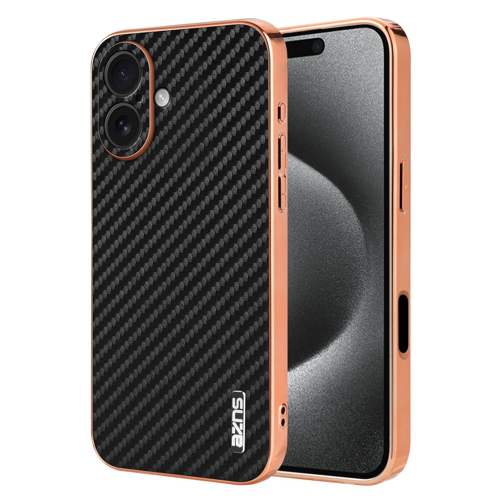 AZNS For iPhone 17 Case Electroplating Carbon Fiber Texture PU + TPU Phone Cover A