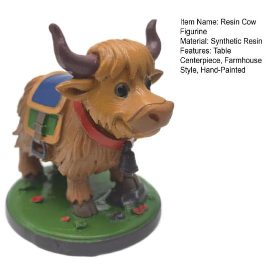 Cow Figurine Resin Animal Ornament Hand-Painted Cute Small Cow Statue Table Centerpiece