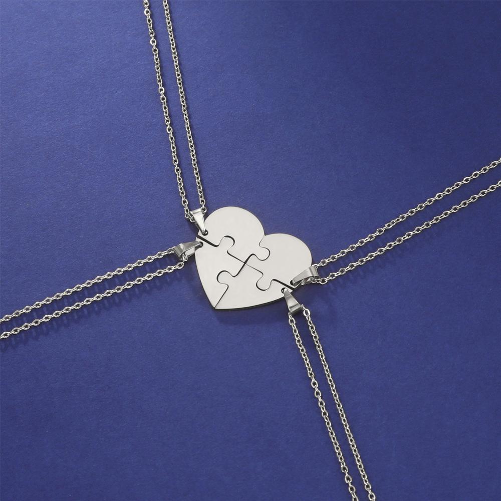  Stainless Steel Combination Heart Puzzles Pendant Necklace Fashion Choker Necklaces Simple Jewelry Best Friends Family