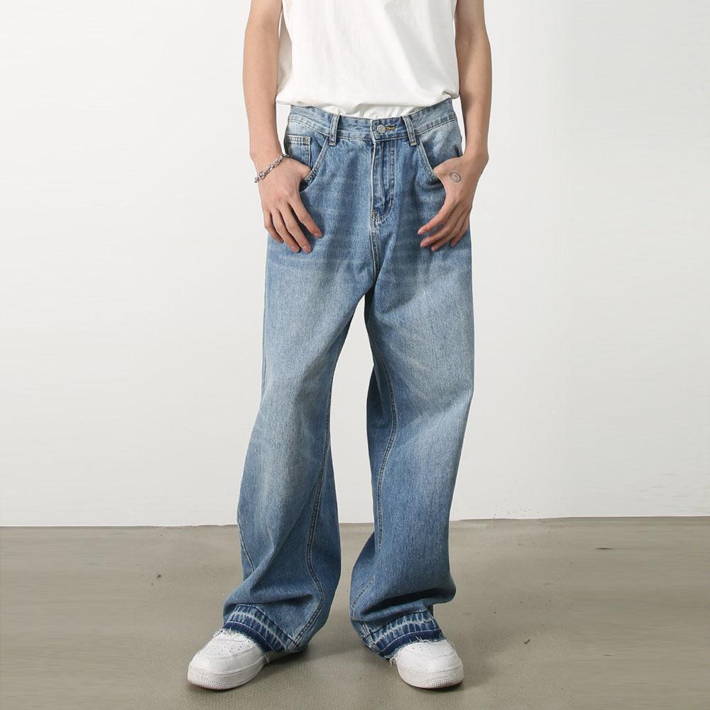 Men‘s Y2K Vintage Casual Wide Leg Jeans Ful Lentgh Baggy Pants Trousers Light Blue Denim Jeans New Streetwear Hip Hop