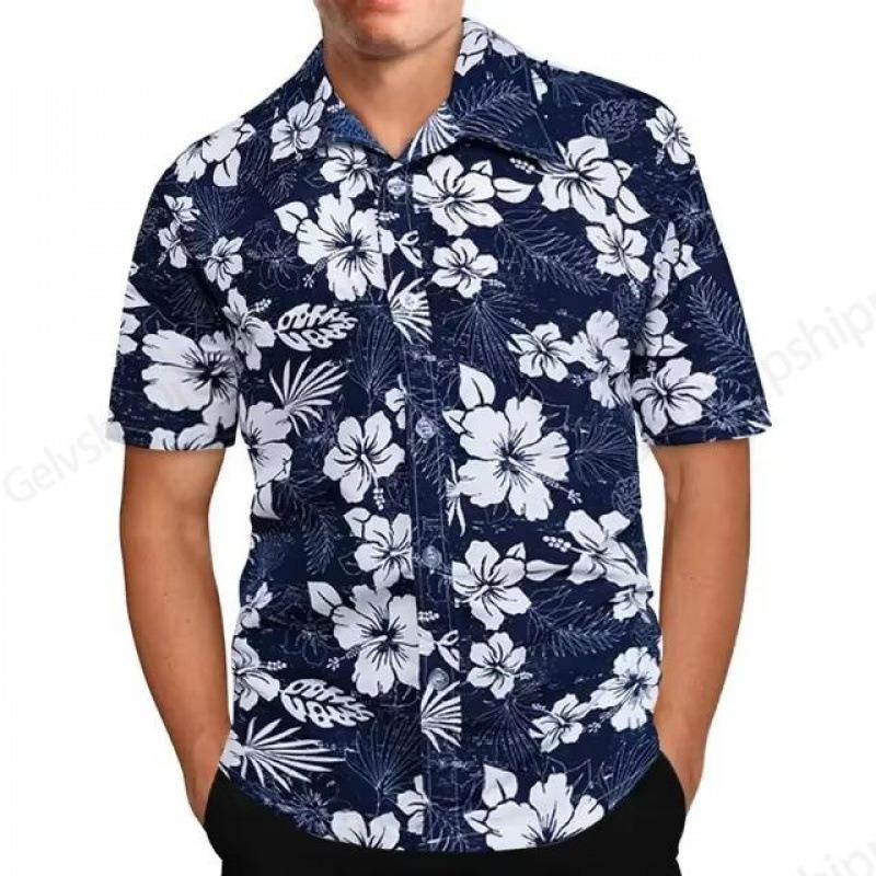 Cardigan con risvolto e bottoni a maniche corte, casual, stile hawaiano, da uomo, estivo