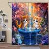 1pcs Cartoon Curious Cat Digital Print Shower Curtain, Cute Kitten Pattern, Vibrant Garden Scene, Suitable for All Seasons