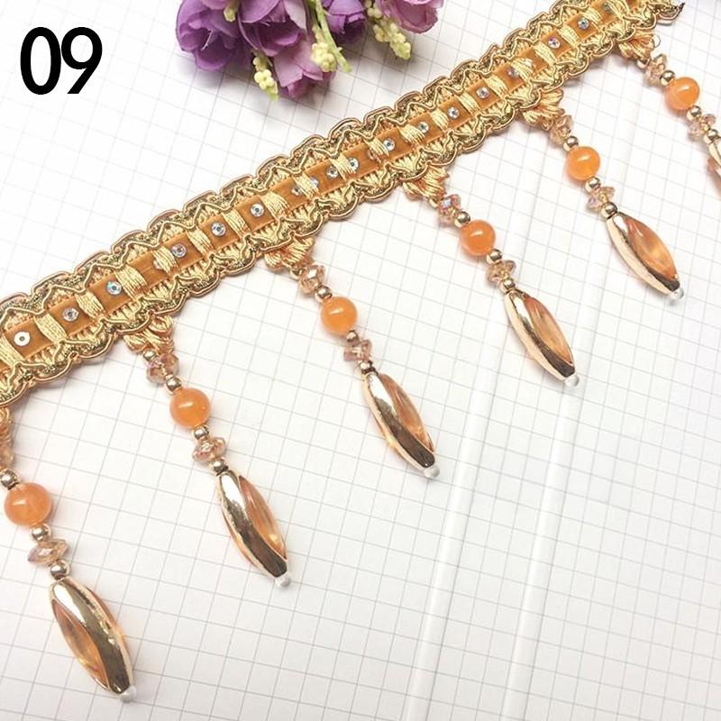 12m Crystal Bead Pendant Tassel Fringe Lace Trim Edge DIY Upholstery Curtain Ribbon  Sewing Curtain Accessorie Lace Decoration