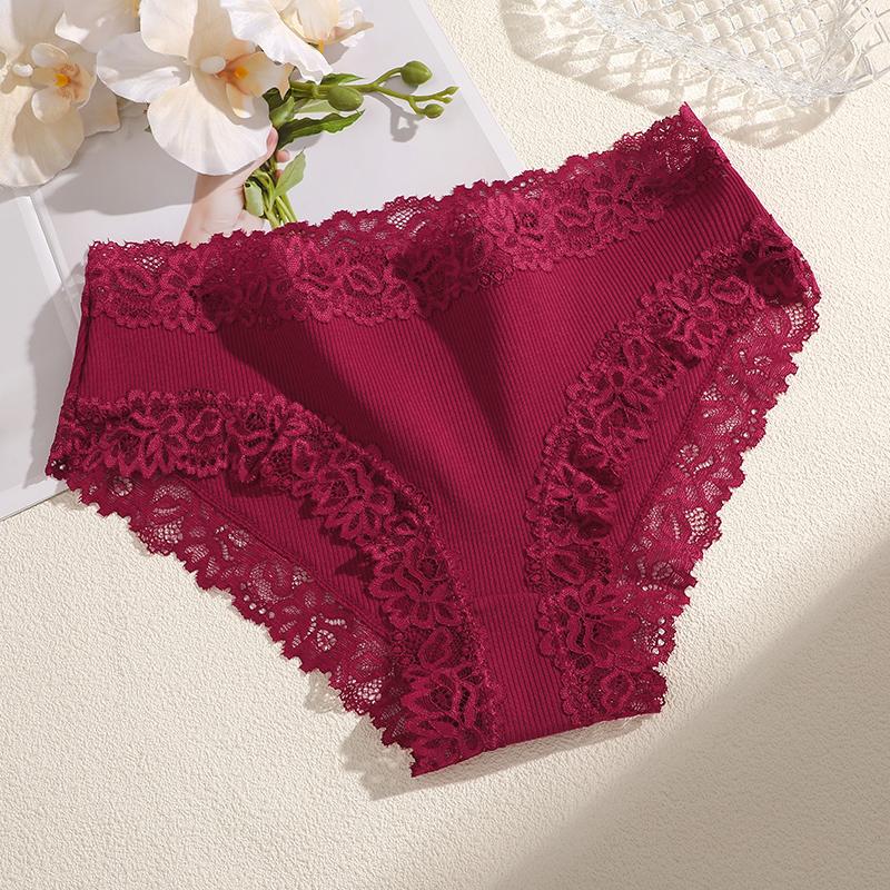 Damen Nahtlose Baumwollhöschen Sexy Spitze Einfarbige Hohe Taille Elastische Unterwäsche Hohe Qualität Atmungsaktive Intimpflege Lingerie