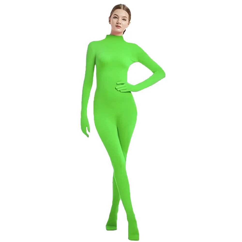 Volledig Lichaam Zentai Pak voor Volwassenen Dames Spandex Tweede Huid Strakke Pakken Halloween Feest Cosplay Kostuum Effen Kleur 120 green