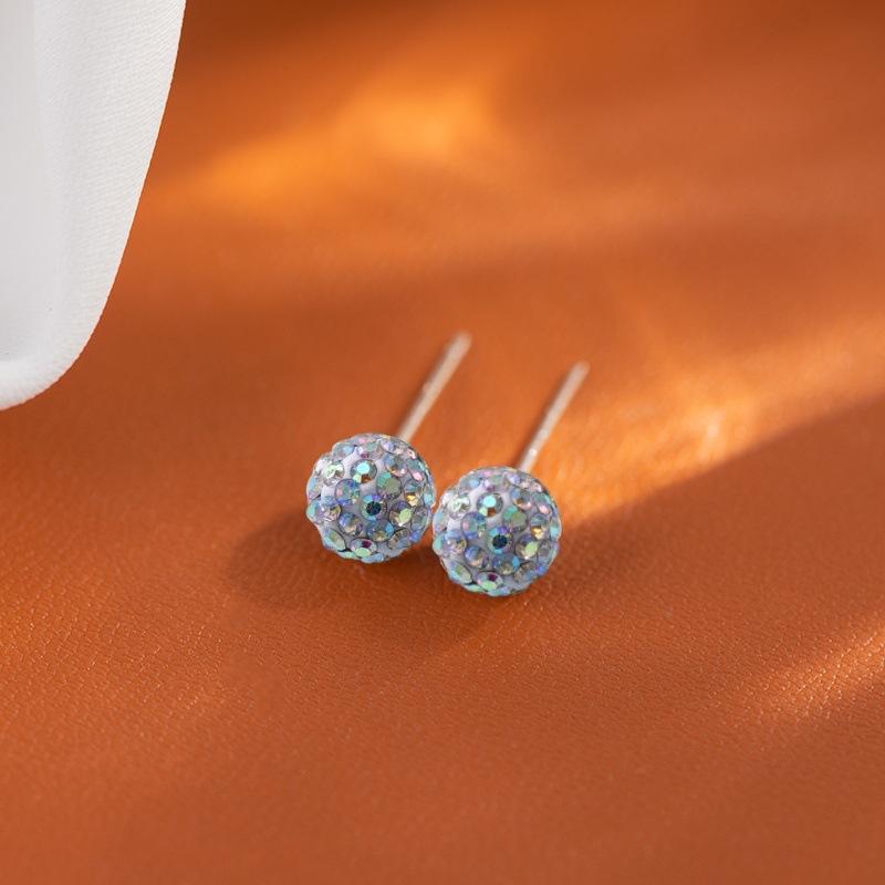 Soft Clay Crystal Ball Ear Stud with Bone Setting, Fashionable for Daily Wear, Full Diamond Design, High-end Romantic Couple Ear Stud Earrings