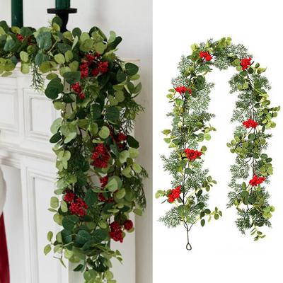 200cm Christmas Wreath With Artificial Cedar Pine Vines, Suitable For Stair Railings, Tabletops, And Christmas Home Decor