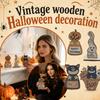 Vintage 2D Distressed Halloween Wooden Tabletop Decor Retro Decoration for Shelf Mantel