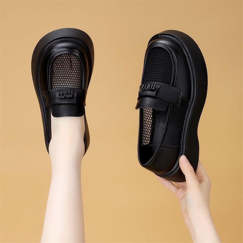 One Pedal Mesh Small Leather Shoes Women's 2025 New Spring and Summer Hollow Breathable Soft Bottom Shallow Mouth Loafers Light and Thin