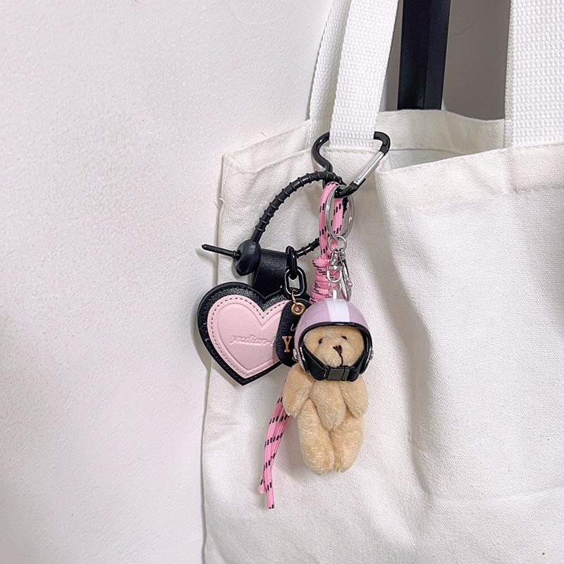 Bag Charm Cute Helmet, Bear Pendant, Bag Accessory, Motorcycle Bear Doll, , Small Pendant