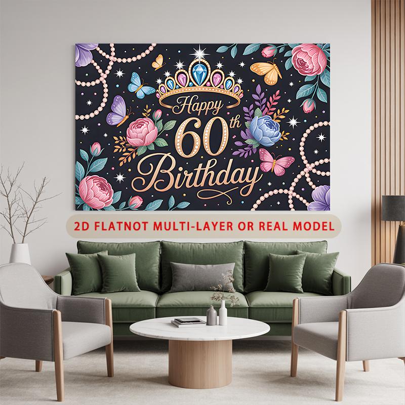 Party Backdrop Birthday Rose Butterfly Multicolor 60th 60 Photo Booth Background Wall Decor