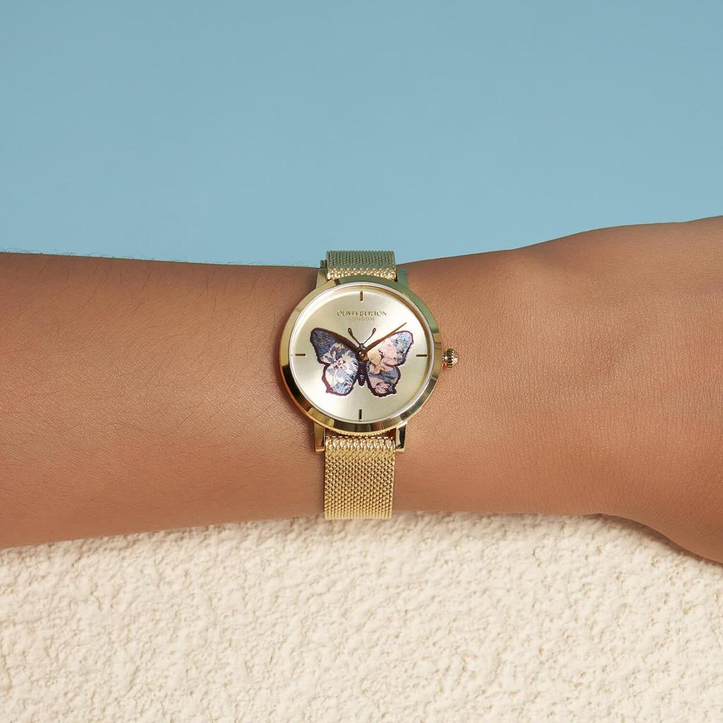 Autoryzowany sprzedawca Olivia Burton Signature 28mm Zegarek damski motylkowy ultracienki złoty z bransoletą mesh [OLIVIA BURTON] (ob24000128)