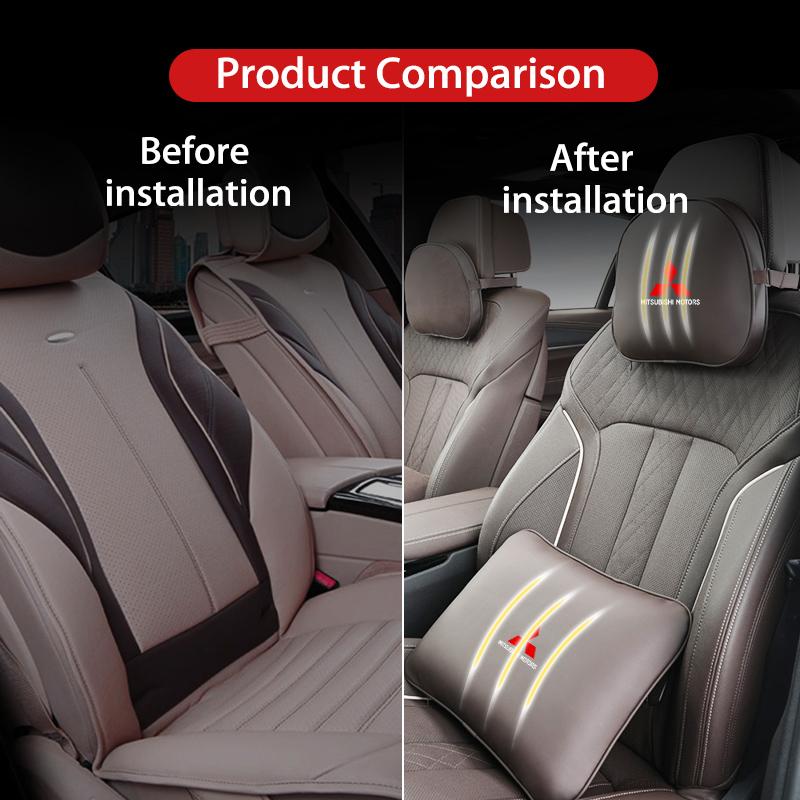 For Mitsubishi Car Leather Headrest Neck Support Seat Waist Cushion Pillow Auto Accessories Outlander Pajero Sport Lancer EX ASX RP4