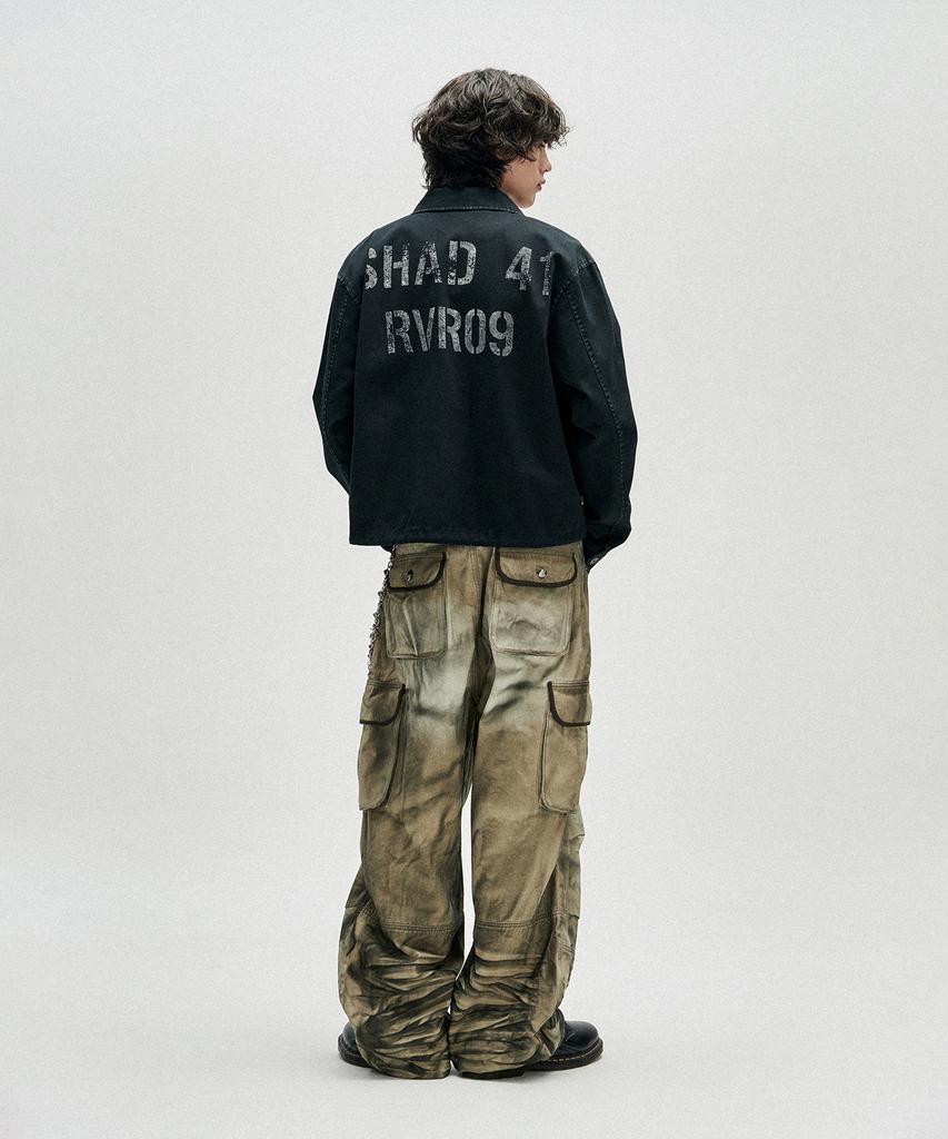 NOT4NERD Dirty Washed Parachute Cargo Denim Pants - Beige