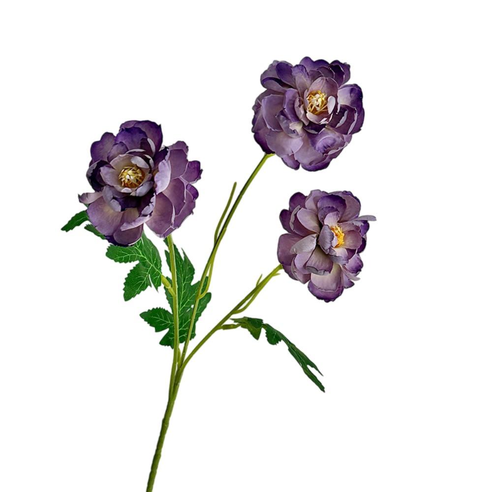 3-headed Peony Artifiical Flower Branch 62cm Height with Green Leaves Simulation Flower Flexible Stems Roses Fake Flower
