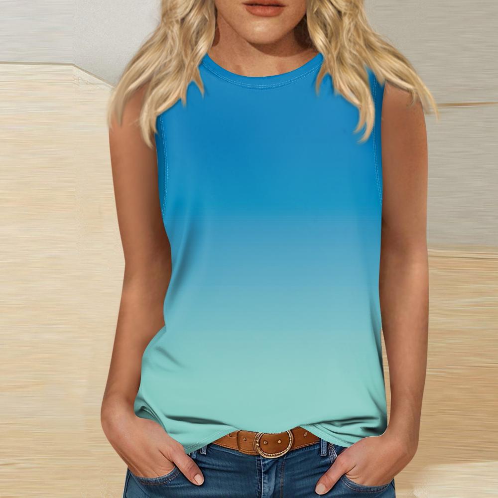T-shirt da donna girocollo senza maniche, top leggero senza maniche con stampa TRAF