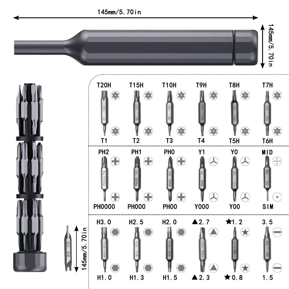 39 in 1Precision Screwdriver Set Pen Shape Manual Repair Tool with 38 Magnetic Tough S2 Alloy Steel Bits for iPhone PC Watch DIY