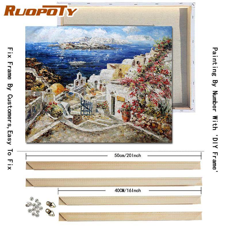 

Ruopoty Цветочный пейзаж Diy Рамка Картина по номерам Акриловая настенная живопись Пейзаж Холст Картина Современная картина маслом 40x50 см