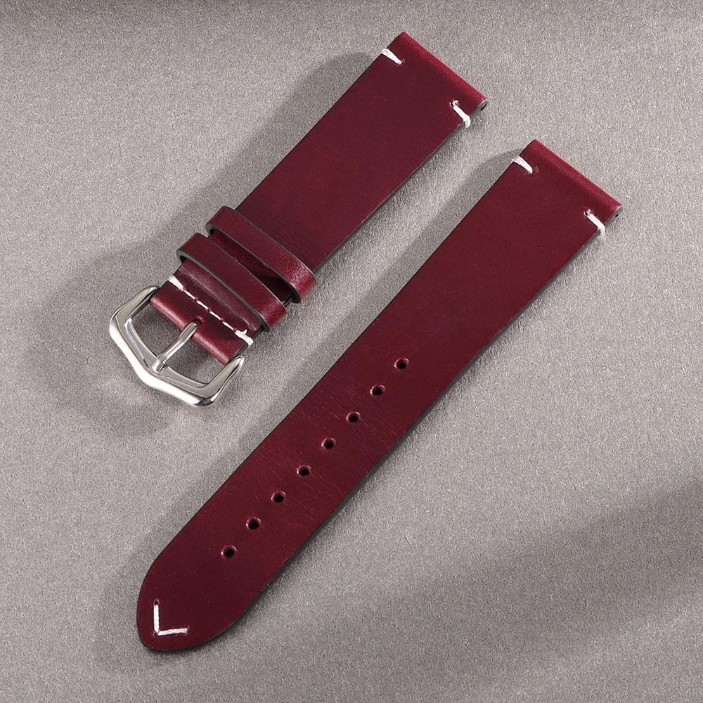 

18/19/20/21/22/24mm Handmade Watch Band Vintage Oil Wax Cowhide Watch Strap Blue Red Green Quick Release Bracelet for Men Women 19mm червоний