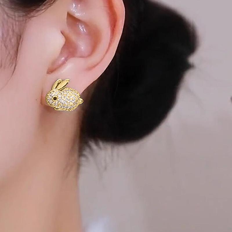 CAOSHI Cute Rabbit Shaped Stud Earring with Bright Cubic Zirconia Eternity Unique Pattern Design Elegant Women Party Accessories