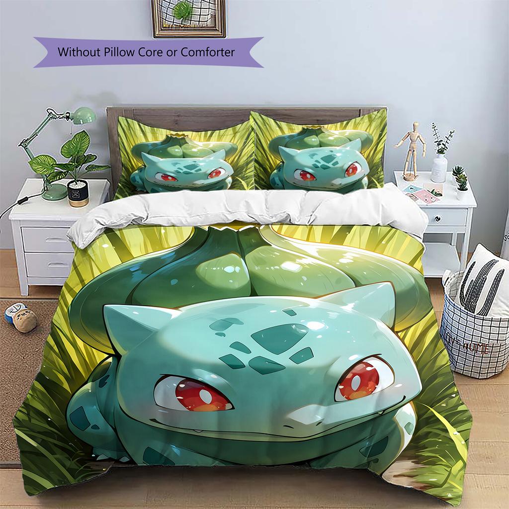 Biancheria da letto con motivo Bulbasaur Decorazione per la casa Regalo di compleanno (1 * copripiumino + 2 * federa, senza nucleo)