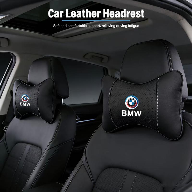 High-quality Leather Car Seat Headrest Memory Foam Comfort Pillow Auto Interior For BMW 50th Anniversary E46 E53 E93 X5 E92 E91