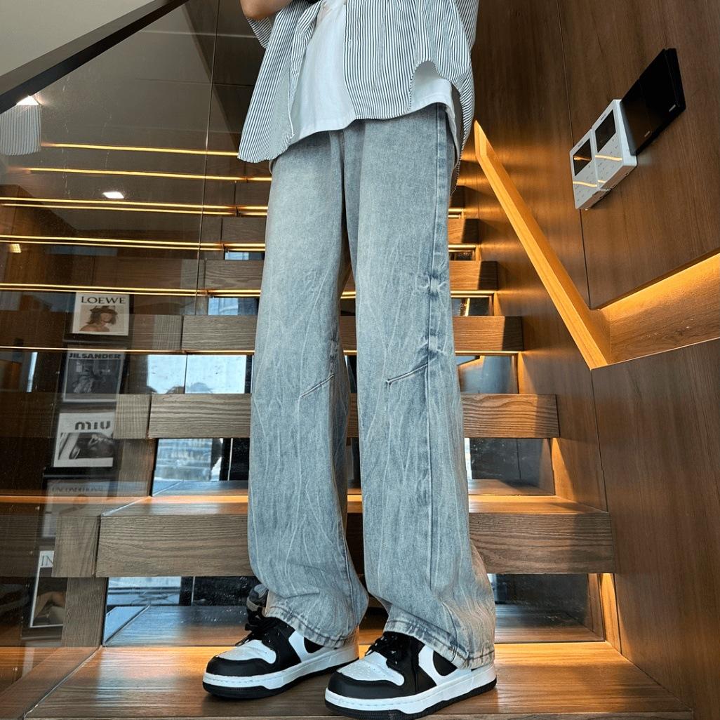 Джинсы клеш JYL для мужчин, летние, с фактурой, уличный стиль, свободные, прямые, джинсовые брюки XXXL янтарь