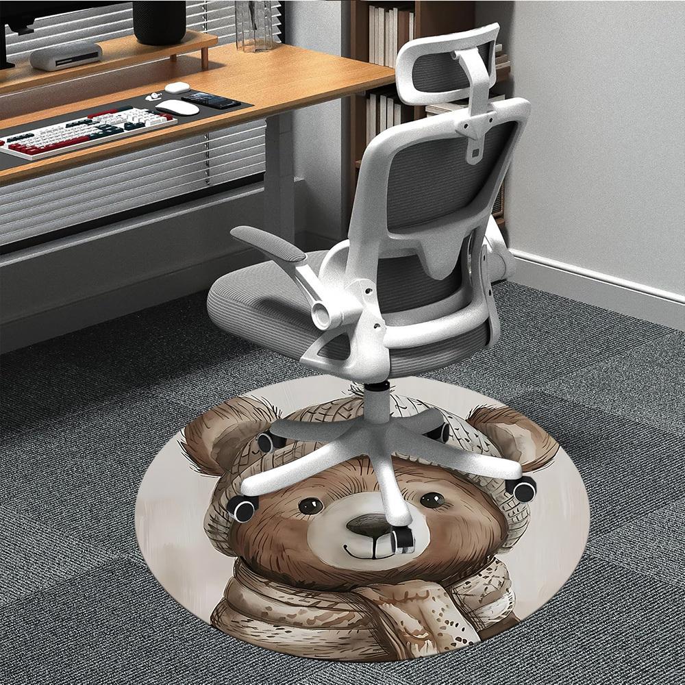 

1pc Winter Bear Cute Office Round Area Rug, Indoor Mat Suitable ForOffice, Under Office Chairs Bedroom Living Room Home Decor, Room Deco, D002 80cm by 80cm