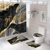 Bathroom Shower Curtain Four-piece Digital Printing Marble Waterproof Shower Curtain Toilet Partition Curtain Bath Mat