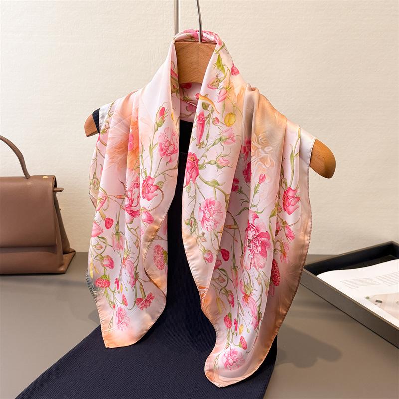 Floral Print Silk Square Scarf Women Neckerchief Female Foulard Headscarf Hijab Bandana Soft Hand Bag Ribbon Decorate Neck Ties