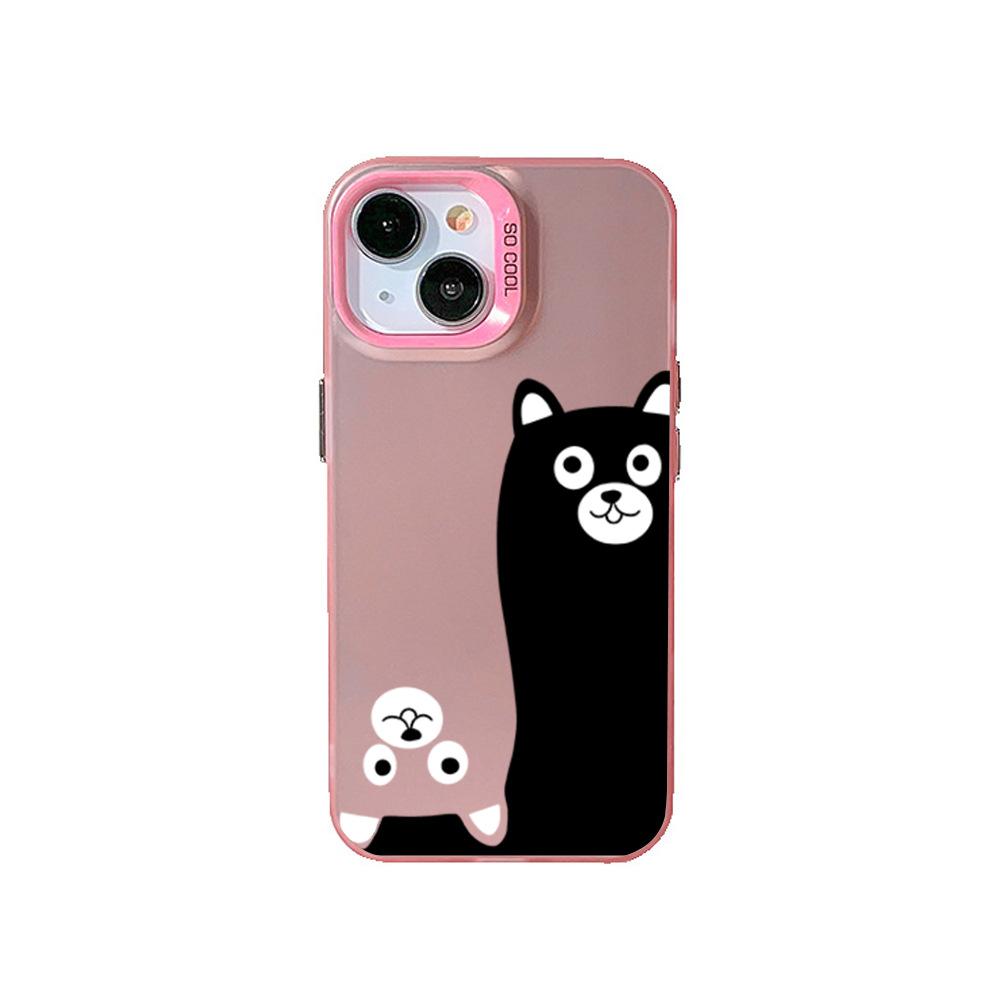 Cartoon Funny Cat and Dog Graffiti Apple 17pm Mobile Phone Case iPhone16Pro Anti-drop IMD Colored Silver 15 Couple Models