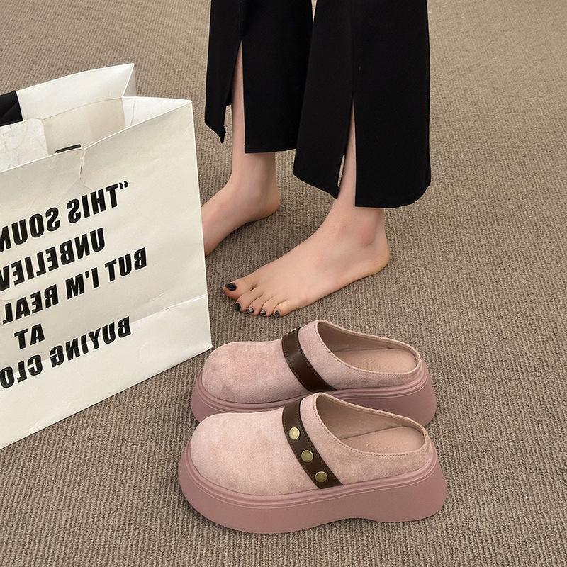 Lefu retro thick-soled bag head half-drag women's shoes wear spring and autumn new lazy one-pedal muffin heightening Boken shoes
