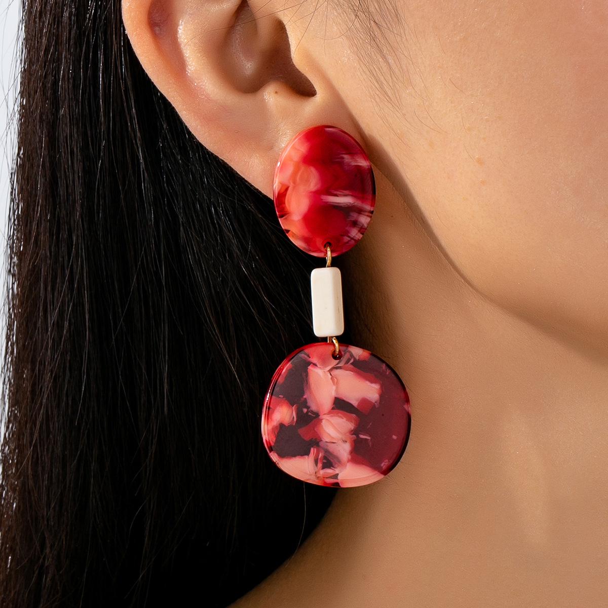 European Fashion Acrylic Leopard Print Geometric Earrings кларет