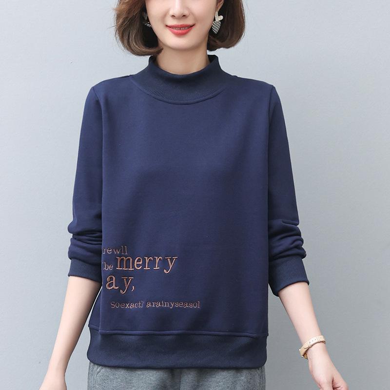 Women's Fleece Sweatshirt - 2024 Autumn/Winter Collection, Stylish & Cozy Half High Neck for Middle-Aged Mothers