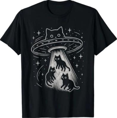 Αστείο Γάτος UFO Χαριτωμένο Γατάκι Διάστημα Διαστημόπλοιο Εξωγήινη Αισθητική Μπλουζάκι