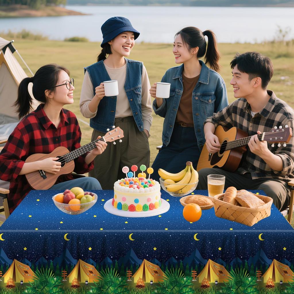 4 Pack Camping Tablecloth Campfire Theme Birthday Party Table Cloth Camp Party Decorations Nature Hunting Table Covers for Forest Adventure Picnic