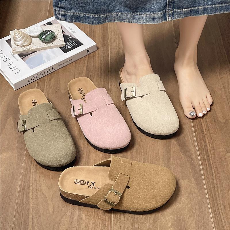 Boken Retro Schnallentasche Kopf Halbschuhe Damen Oberbekleidung 2025 Frühling neu lässig bequem dicksohlige vielseitige Hausschuhe